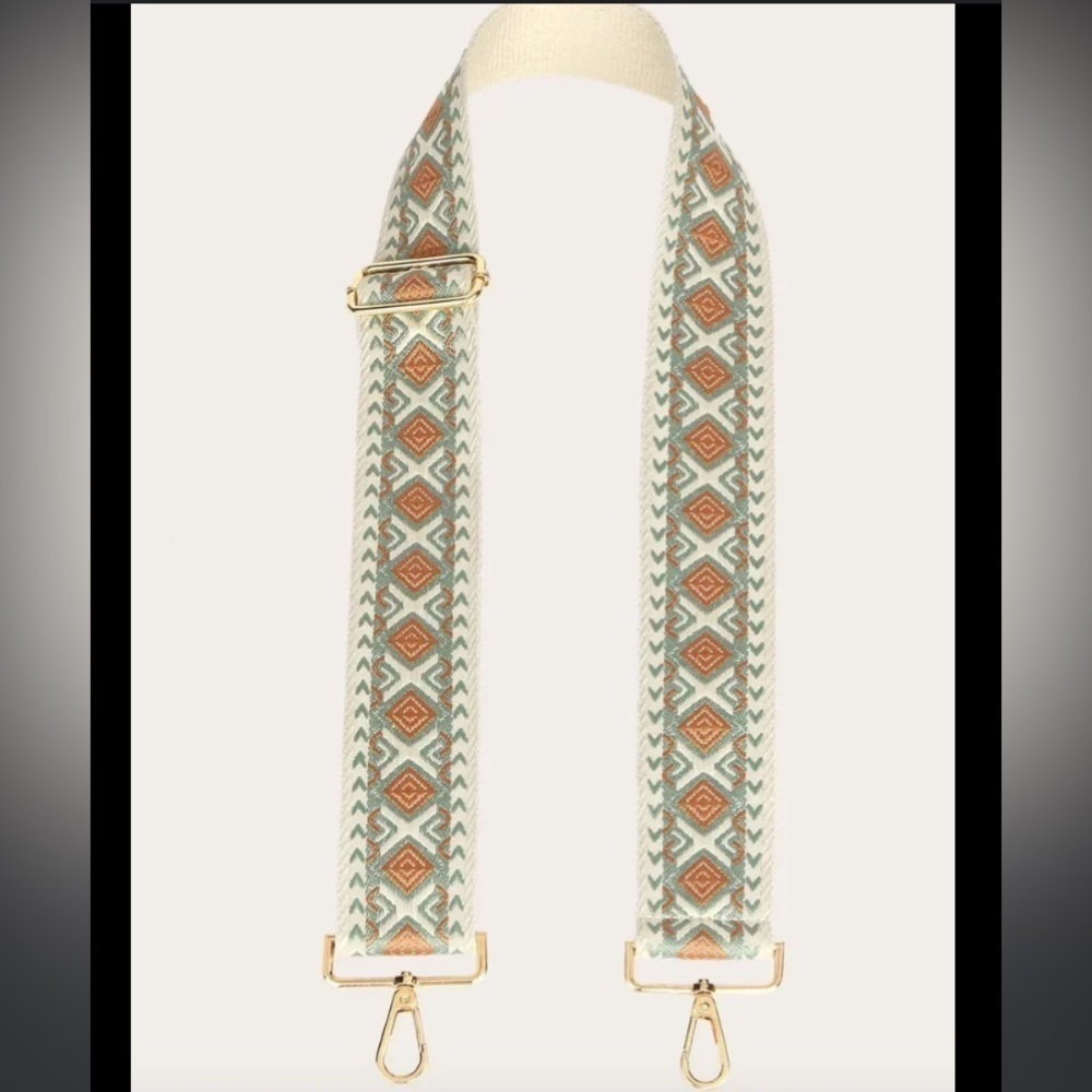 Diomo BOHO ADJUSTABLE GUITAR STRAP or‎ bag embroidered rust gold hardware